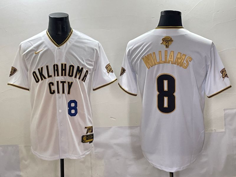 Men 2025 Oklahoma City Thunder #8 Williams White Gold Nike Joint Name NBA Jersey style 14
